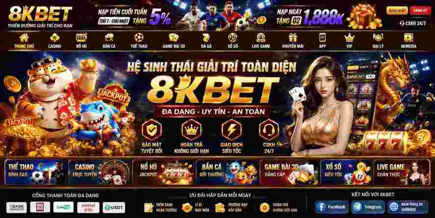 8KBET 17 Giao diện tổng thể hệ sinh thái giải trí và các sảnh trò chơi